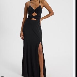 Express V Neck Cutout Stappy Maxi Dress in Black